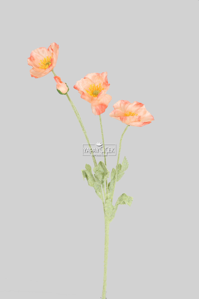 Yapay Çiçek 4lü Gelincik Dalı 60 cm Somon