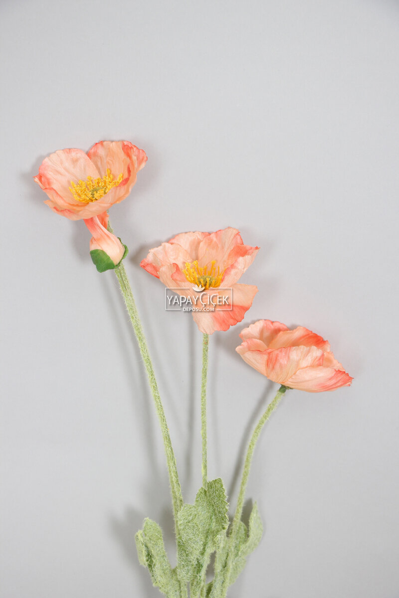 Yapay Çiçek 4lü Gelincik Dalı 60 cm Somon