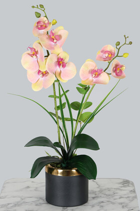 Yapay Çiçek Deposu - Mini Metal Saksıda Mini Yapay Islak Orkide Tanzimi 55 cm Somon