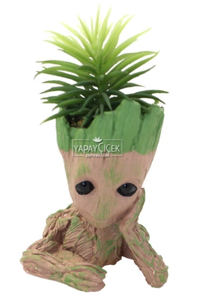 Yapay Çiçek Deposu - Succulentli Beton Groot Saksı Kahverengi Trend Model