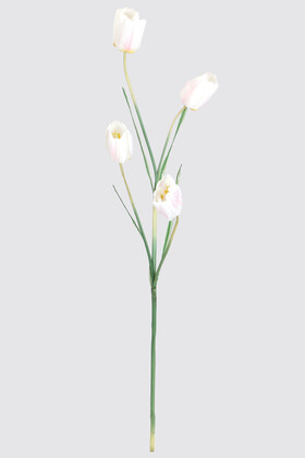 Yapay Çiçek Deposu - Yapay Çiçek Uzun Dal 4 lü Lale 110 cm Beyaz-Pembe