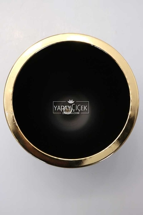 Dekoratif Metal Vazo - Saksı Siyah Altın 17 cm - Thumbnail