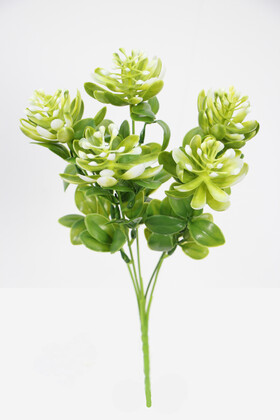 Yapay Çiçek Deposu - Yapay Sukulentli Yeşillik Demeti 30 cm Yesil-Beyaz