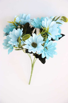 Yapay Çiçek Deposu - Yapay Çiçek 10lu Büyük Kafa Papatya Demeti Açık Mavi