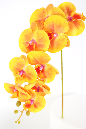 Yapay Çiçek Deposu - Yapay Dal Baskılı Orkide Çiçeği 88 cm Turuncu Hardal