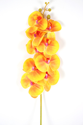 Yapay Dal Baskılı Orkide Çiçeği 88 cm Turuncu Hardal - Thumbnail