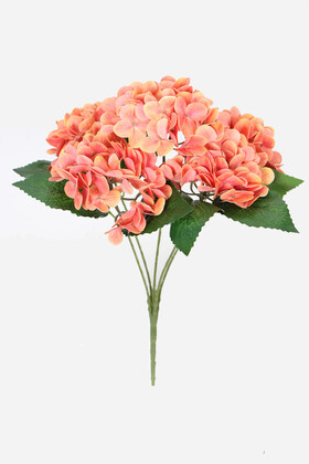 Yapay Çiçek Deposu - Yapay Lüx 5 Dallı Islak Ortanca Demeti 45 cm Turuncu