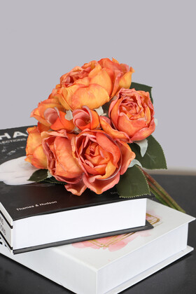 Yapay Çiçek Deposu - Yapay Lux 10lu Kuru Model Tomurcuklu Gül Buketi 30 cm Turuncu