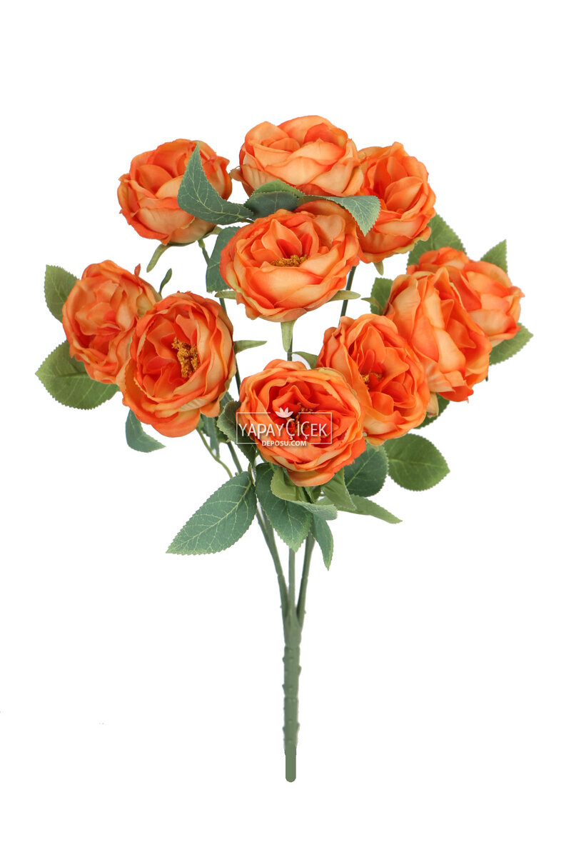 Yapay Çiçek 10 Dallı Catalina Rose 45 Cm Turuncu