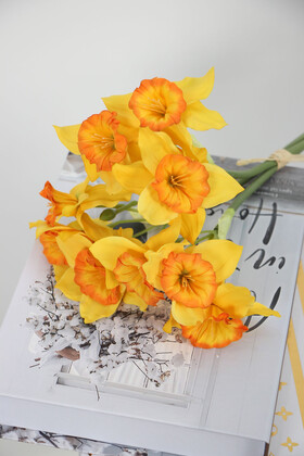 Yapay Çiçek Deposu - Yapay 9lu Nergis Buketi 40 cm Turuncu