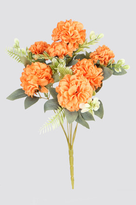 Yapay Çiçek Deposu - Yapay İri 7 Dal Kasımpatı Demeti 43 cm Turuncu