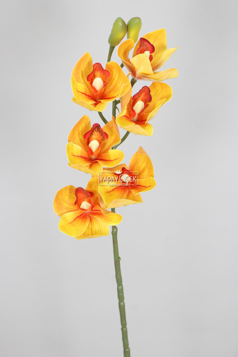 Yapay Islak Dokulu Premium Singapur Orkide Çiçeği 72 cm Turuncu