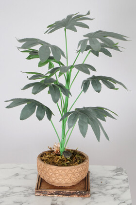 Yapay Çiçek Deposu - Retro Altlıklı Beton Saksida Yapay 12 Yapraklı Bitki 45 cm