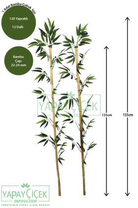 155 cm Yapay 12 Dal Yapraklı Doğal Bambu Tip9 - Thumbnail