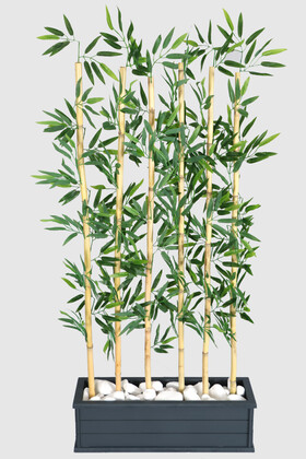 Yapay Çiçek Deposu - Islak Yapraklı 6 Çubuklu Gri Saksıda Bambu Seperatör (20x70x155cm)