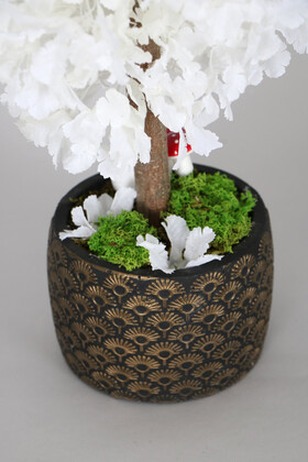 Kabartmalı Saksıda Minyatür Japon Bahar Dalı Ağacı 45 cm Beyaz - Thumbnail