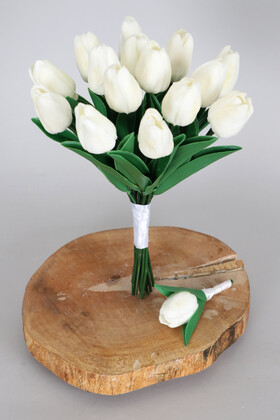 Yapay Çiçek Deposu - 15 Yapay Islak Laleli Gelin Çiçeği 2li Set Samyeli