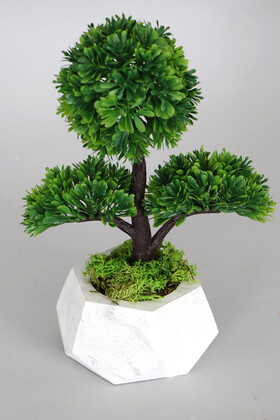 Yapay Çiçek Deposu - Beton Saksıda Dekoratif Küçük Yapay Şimşir Ağacı 27 cm Yeşil