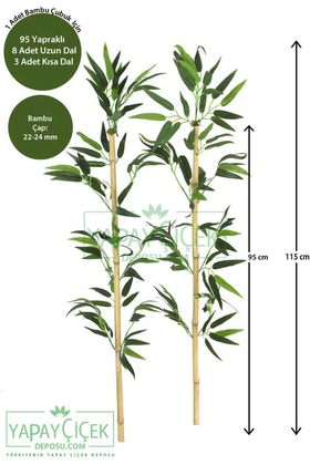 Yapay Çiçek Deposu - 115 cm Yapay 11 Dal Yapraklı Doğal Bambu Tip12