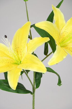Uzun Dal Kaliteli Yapay Lilyum Zambak Çiçeği 70 cm Sarı - 2