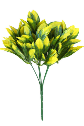 Yapay Çiçek Deposu - Yapay Kalın Yapraklı Bodur Bitki 30 cm Yeşil-Sarı