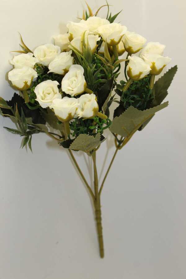 Ucuz yapay çiçek pastel tomurcuk gül demeti (beyaz)