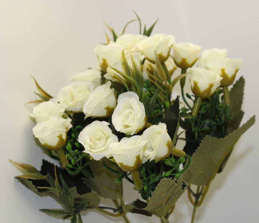 Ucuz yapay çiçek pastel tomurcuk gül demeti (beyaz)
