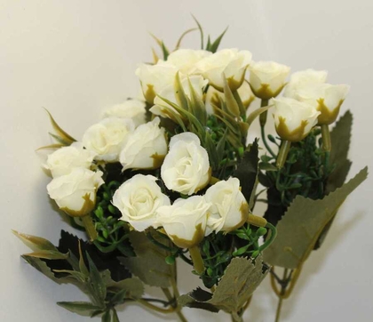 Ucuz yapay çiçek pastel tomurcuk gül demeti (beyaz) - Thumbnail