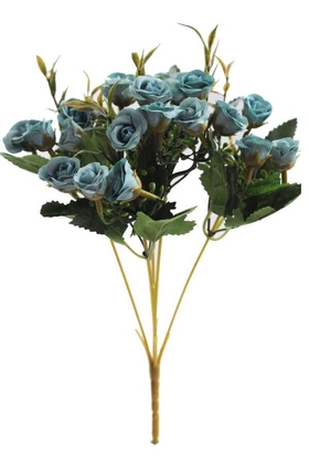 Yapay Çiçek Deposu - Ucuz yapay çiçek pastel tomurcuk gül demeti (turkuaz)