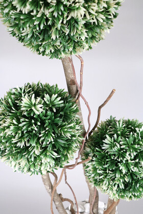 Metal Gri Saksıda Yapay 3lü Top Şimşir Defne Ağaç 150 cm Yeşil-Beyaz - Thumbnail