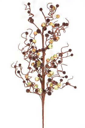 Yapay Çiçek Deposu - Yapay Kristal Taşlı Kokina Dal 65 cm Koyu Kahve