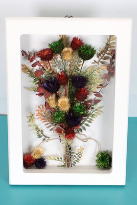 Yapay Çiçek Deposu - Dekoratif Çiçekli Çerçeve Tablo 21cmx30cm Kod:130