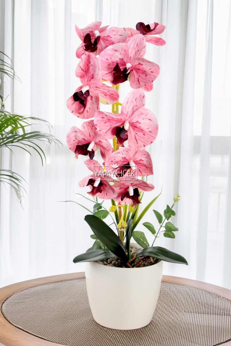 Saksıda Yapay Baskılı Islak Orkide 55 Cm Pembe Benekli