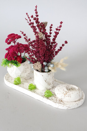Mermer Desenli Tepsili Yapay Kuru Çiçek Tanzimi 3lü Set Model 3 - Thumbnail