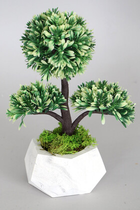 Yapay Çiçek Deposu - Beton Saksıda Dekoratif Küçük Yapay Şimşir Ağacı 27 cm Beyaz