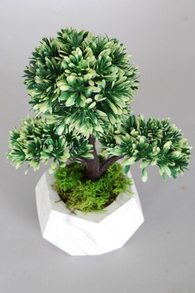 Beton Saksıda Dekoratif Küçük Yapay Şimşir Ağacı 27 cm Beyaz - Thumbnail