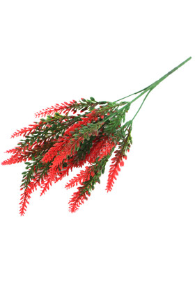 Yapay Çiçek Deposu - 5 Dal Plastik Lavanta Demeti 35 cm Yeşil-Kırmızı