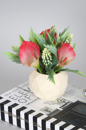 Yapay Çiçek Deposu - Beton Saksıda Yapay Masa Çiçeği Model 33