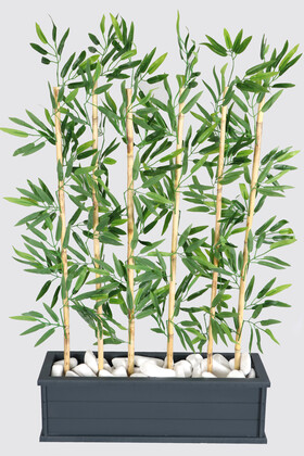 Yapay Çiçek Deposu - Islak Yapraklı 6 Çubuklu Gri Saksıda Bambu Seperatör (20x70x120cm)