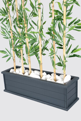 Islak Yapraklı 6 Çubuklu Gri Saksıda Bambu Seperatör (20x70x120cm) - Thumbnail