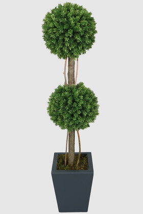 Yapay Ağaç Şimşir Top 120 cm 2li Çam Model Ahşap Saksılı (UV Katkılı Garantili Yeşil) - Thumbnail