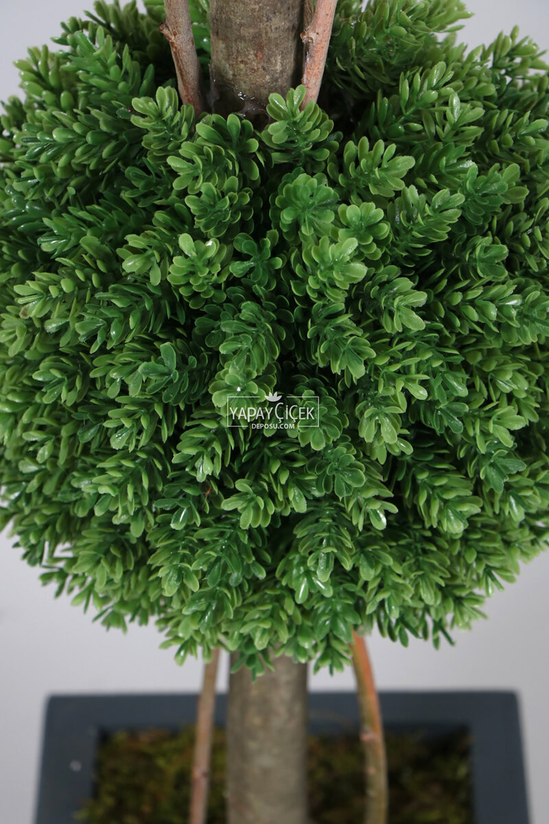 Yapay Ağaç Şimşir Top 120 cm 2li Çam Model Ahşap Saksılı (UV Katkılı Garantili Yeşil)