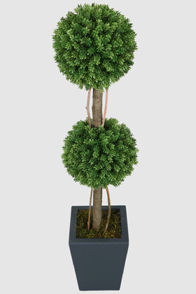 Yapay Ağaç Şimşir Top 120 cm 2li Çam Model Ahşap Saksılı (UV Katkılı Garantili Yeşil) - Thumbnail