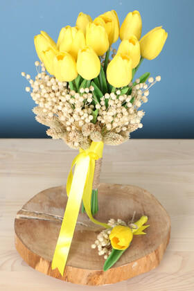 Yapay Çiçek Deposu - Islak Lale Gelin Çiçeği 2li Set Sarı