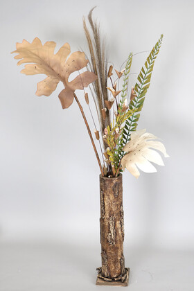 Yapay Çiçek Deposu - Ahşap Budaklı Vazoda Tropik Çiçek Aranjmanı 110 cm Model 2