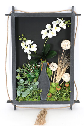 Yapay Çiçek Deposu - Ahşap Panoda Bitki Duvar Orkide Bahçesi Tablo 50 cm x 70 cm