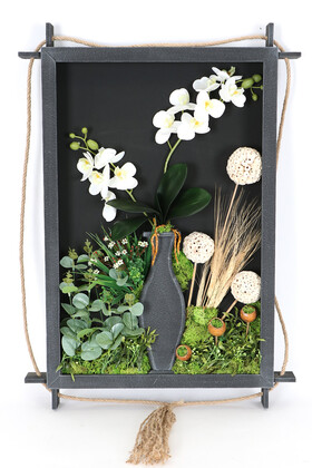 Ahşap Panoda Bitki Duvar Orkide Bahçesi Tablo 50 cm x 70 cm - Yapay Çiçek Deposu