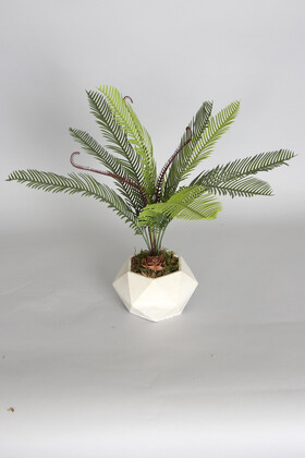 Geometrik Beton Saksıda Yapay Sıkas Bitkisi 45 cm - 2