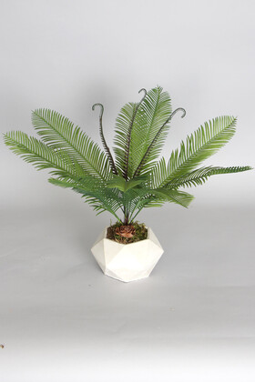 Geometrik Beton Saksıda Yapay Sıkas Bitkisi 45 cm - 3