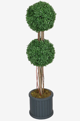 Yapay Çiçek Deposu - Oval Çıtalı Saksıda Yapay 2 Katlı Şimşir Ağacı 110 cm